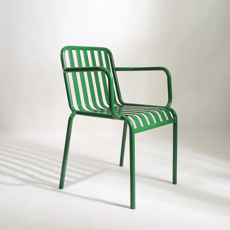 Dining Room Industrial Chair Metal Slat Back Dining Chair in Green