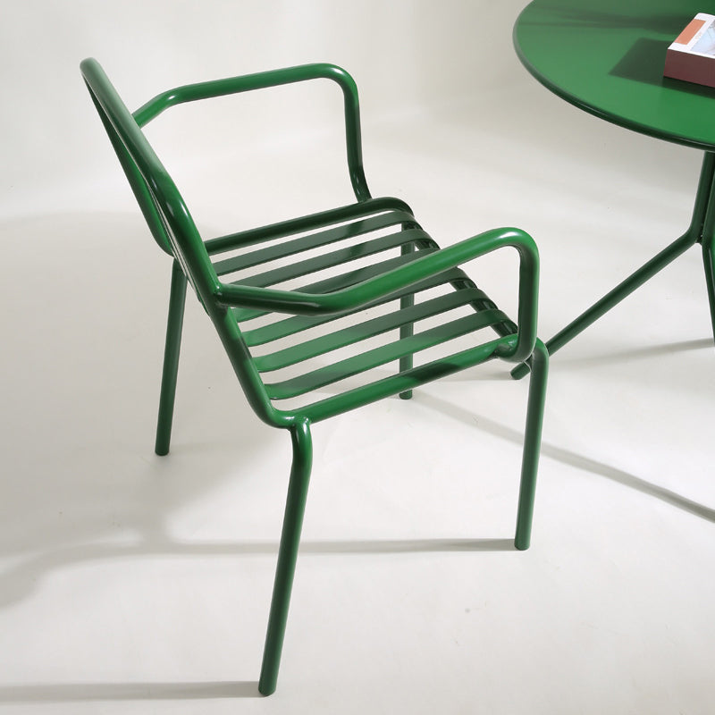 Dining Room Industrial Chair Metal Slat Back Dining Chair in Green
