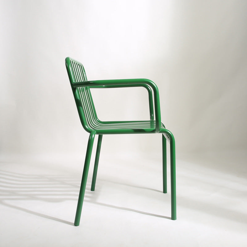 Dining Room Industrial Chair Metal Slat Back Dining Chair in Green
