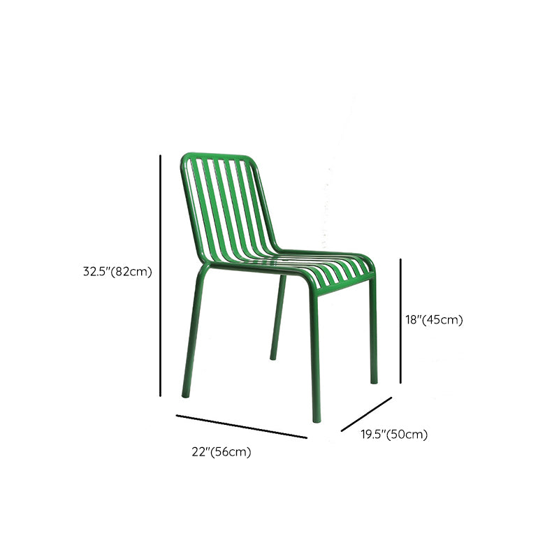 Dining Room Industrial Chair Metal Slat Back Dining Chair in Green