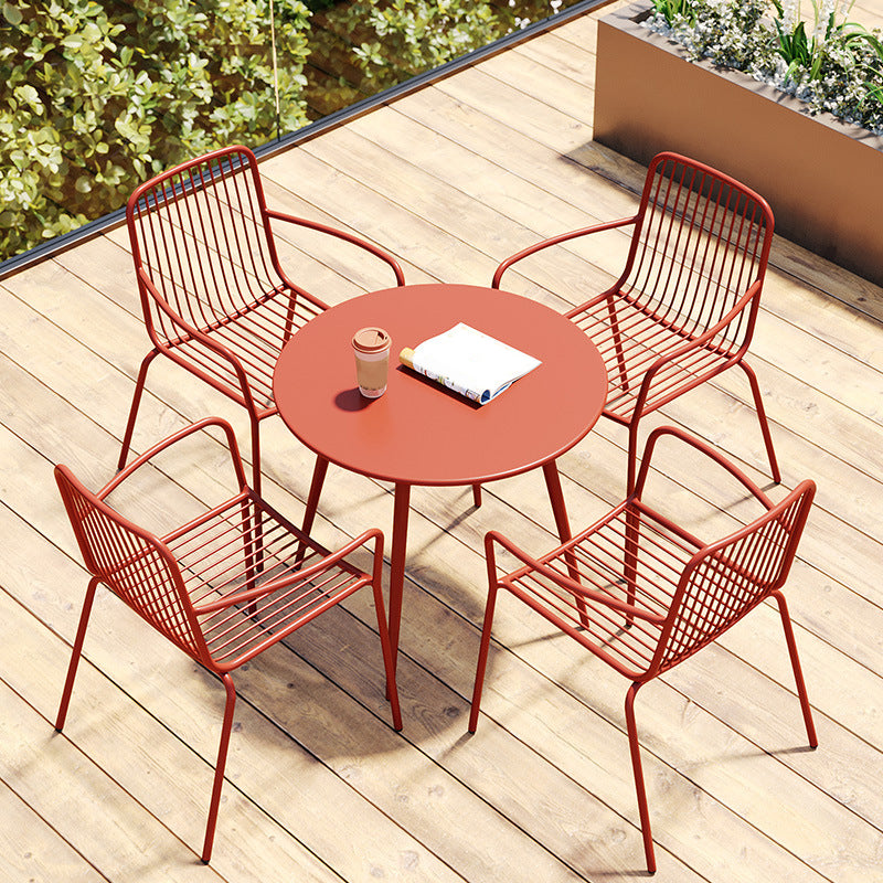 Outdoor Patio Arm Chair Metal Industrial Chairs with Slat Back