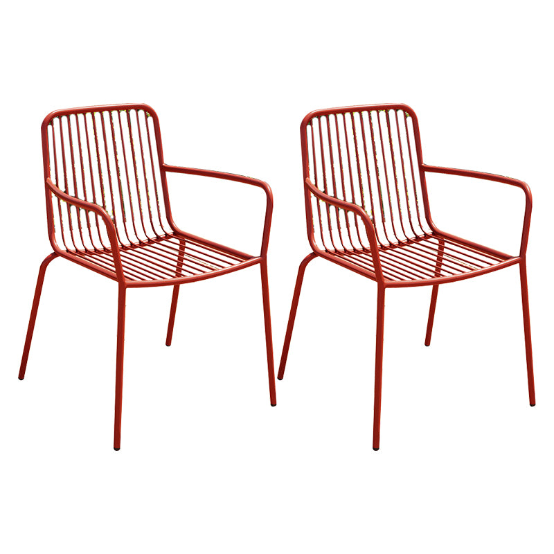 Outdoor Patio Arm Chair Metal Industrial Chairs with Slat Back