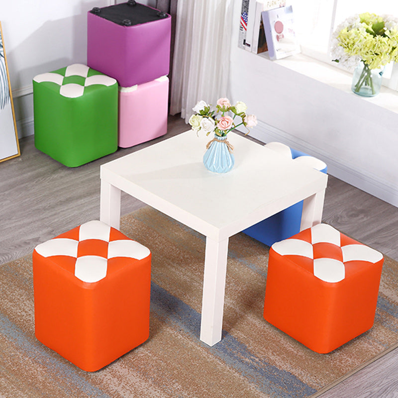 Color Panel Pouf Ottoman Stain Resistant Square Faux Leather Tufted Ottoman