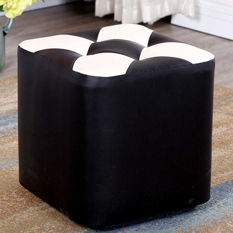 Color Panel Pouf Ottoman Stain Resistant Square Faux Leather Tufted Ottoman