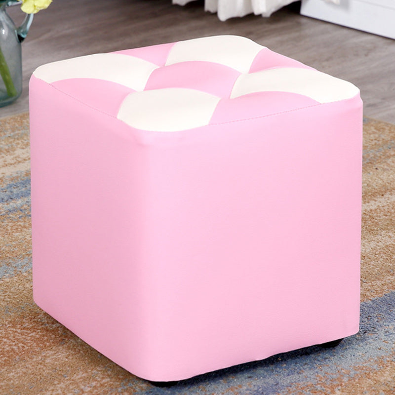 Color Panel Pouf Ottoman Stain Resistant Square Faux Leather Tufted Ottoman