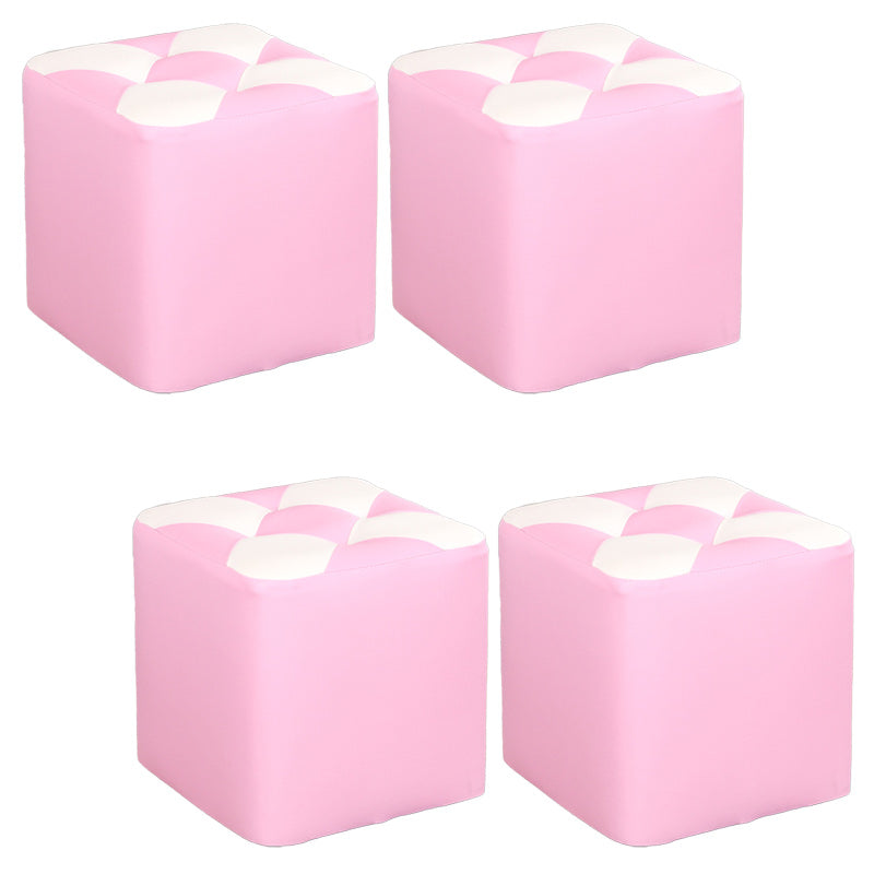 Color Panel Pouf Ottoman Stain Resistant Square Faux Leather Tufted Ottoman