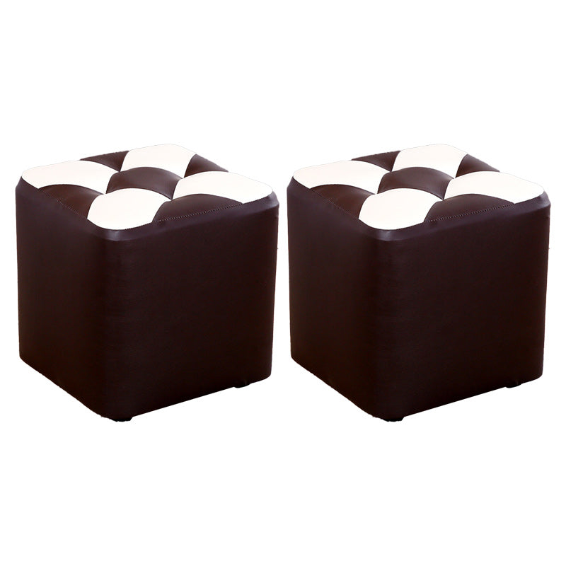 Color Panel Pouf Ottoman Stain Resistant Square Faux Leather Tufted Ottoman