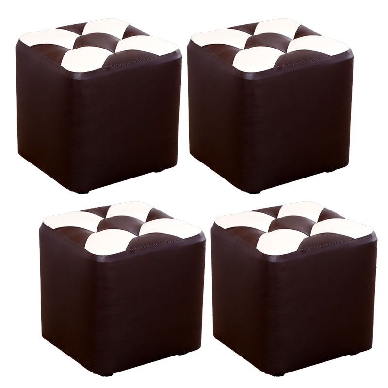 Color Panel Pouf Ottoman Stain Resistant Square Faux Leather Tufted Ottoman