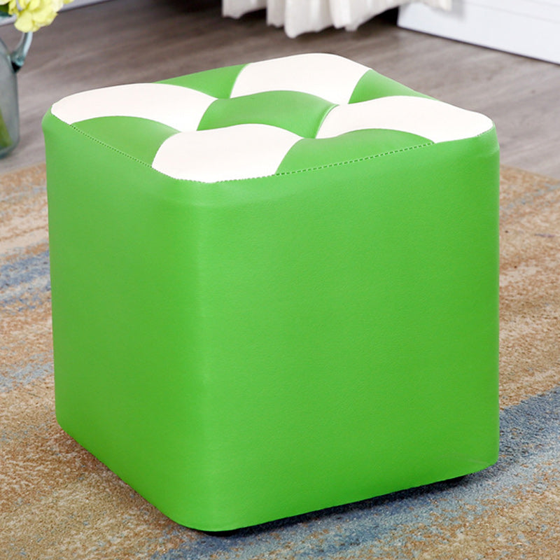 Color Panel Pouf Ottoman Stain Resistant Square Faux Leather Tufted Ottoman