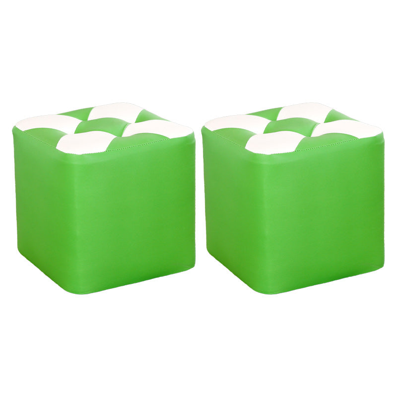 Color Panel Pouf Ottoman Stain Resistant Square Faux Leather Tufted Ottoman