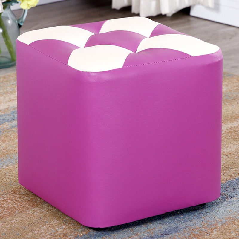 Color Panel Pouf Ottoman Stain Resistant Square Faux Leather Tufted Ottoman