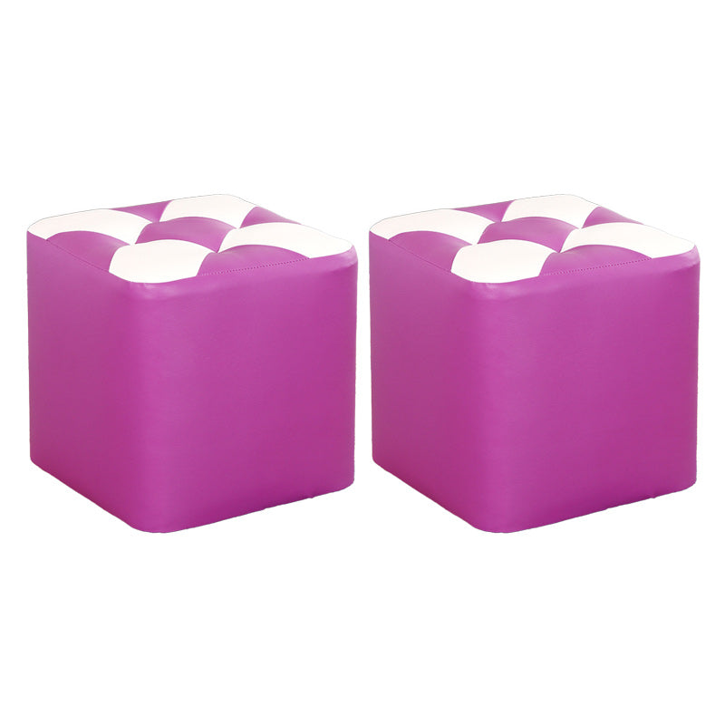 Color Panel Pouf Ottoman Stain Resistant Square Faux Leather Tufted Ottoman