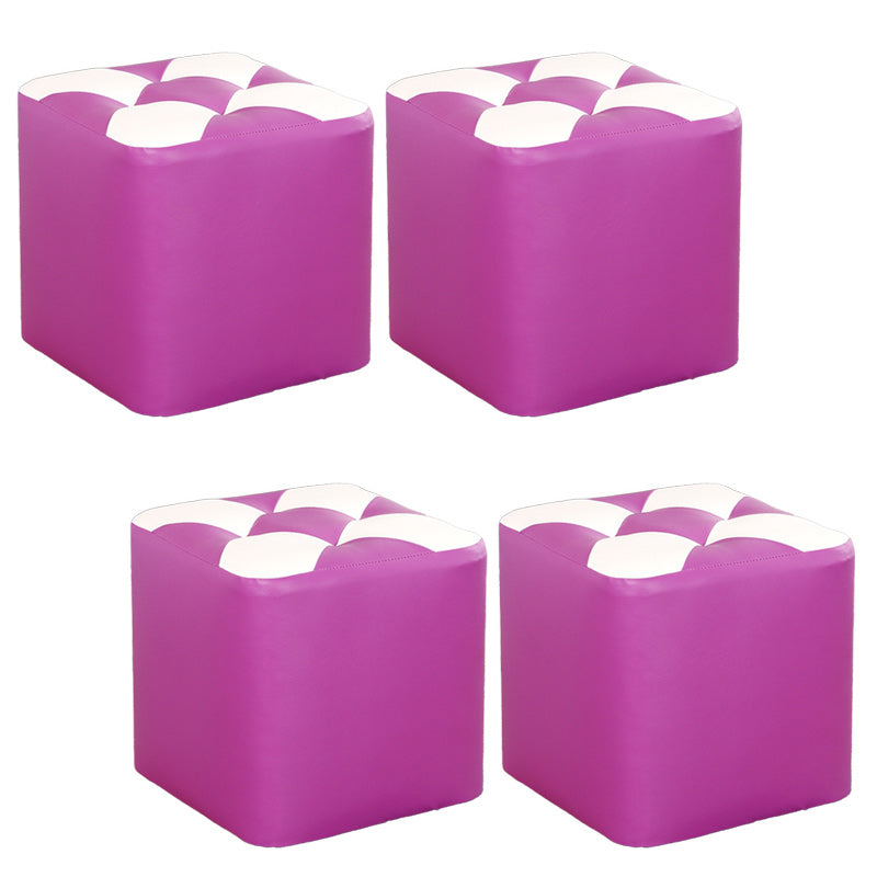 Color Panel Pouf Ottoman Stain Resistant Square Faux Leather Tufted Ottoman