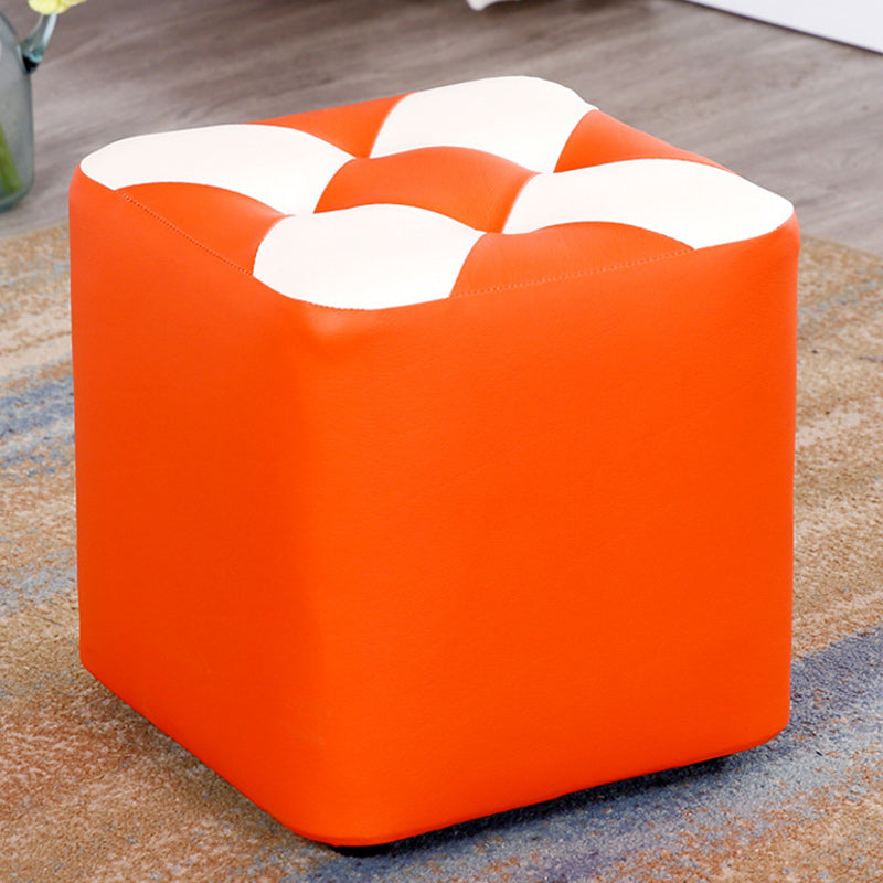Color Panel Pouf Ottoman Stain Resistant Square Faux Leather Tufted Ottoman