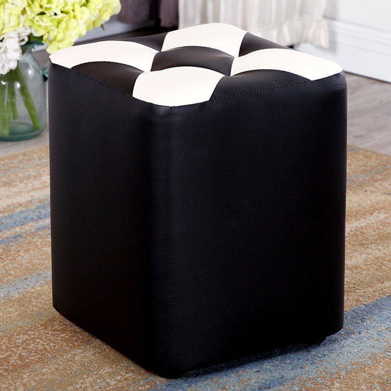 Color Panel Pouf Ottoman Stain Resistant Square Faux Leather Tufted Ottoman