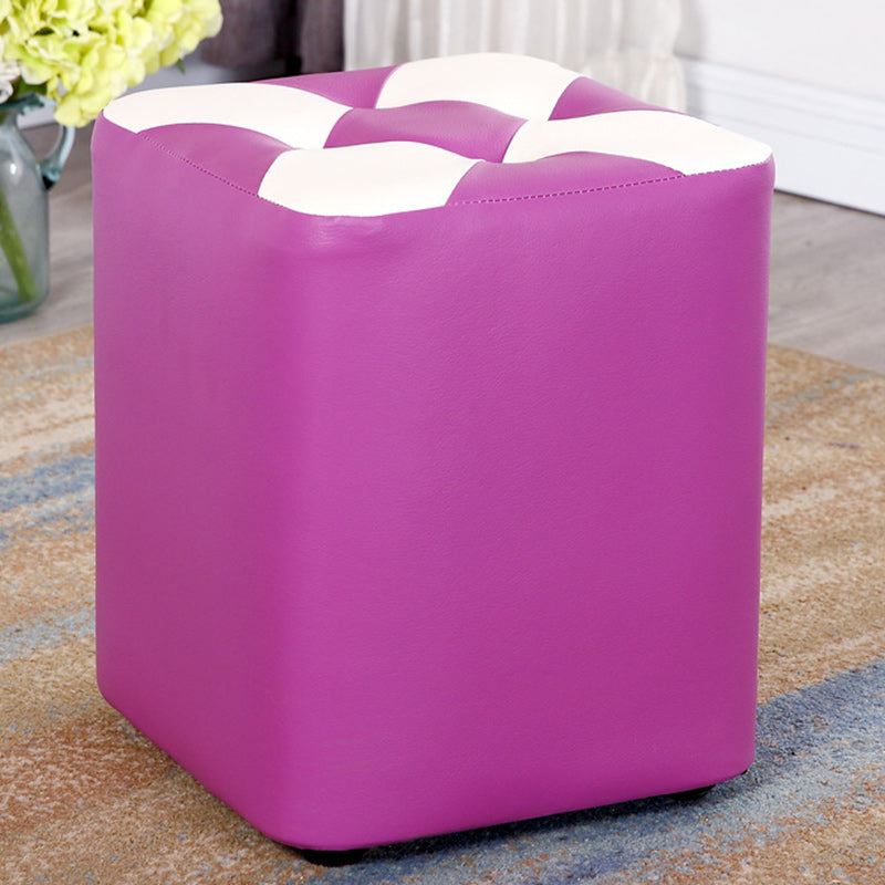 Color Panel Pouf Ottoman Stain Resistant Square Faux Leather Tufted Ottoman