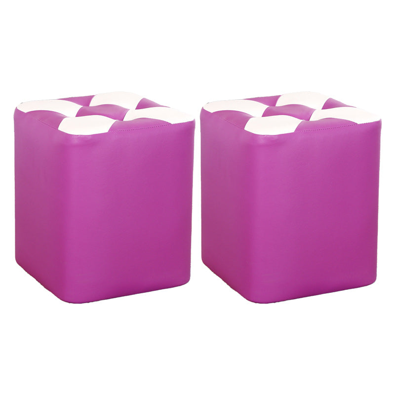 Color Panel Pouf Ottoman Stain Resistant Square Faux Leather Tufted Ottoman