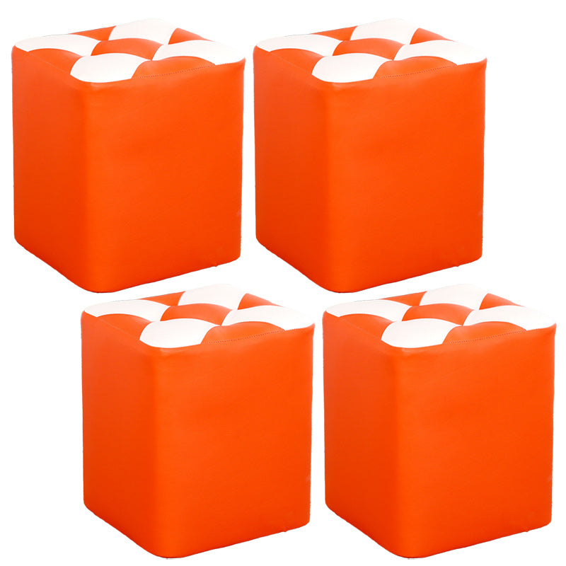 Color Panel Pouf Ottoman Stain Resistant Square Faux Leather Tufted Ottoman