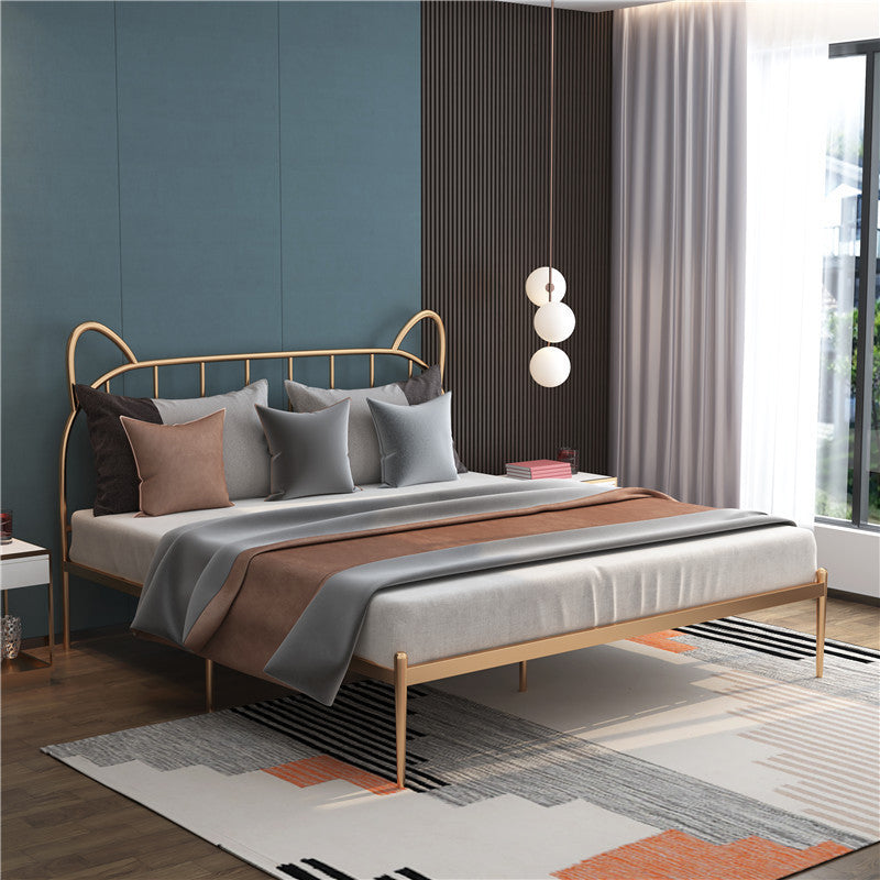 Glam Iron Open-Frame Bed with Spindle Headboard Solid Color in Gold