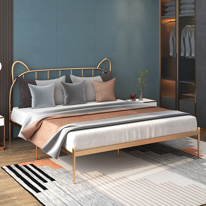 Glam Iron Open-Frame Bed with Spindle Headboard Solid Color in Gold
