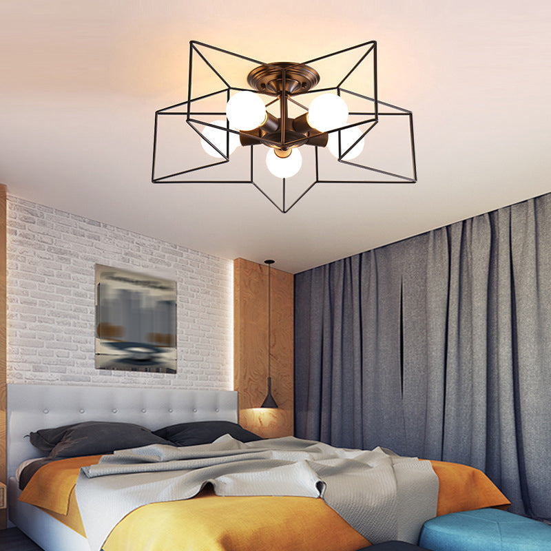 Modern Metal Semi Flush Mount Ceiling Light Star Shape 5 Lights Semi Mount Lighting