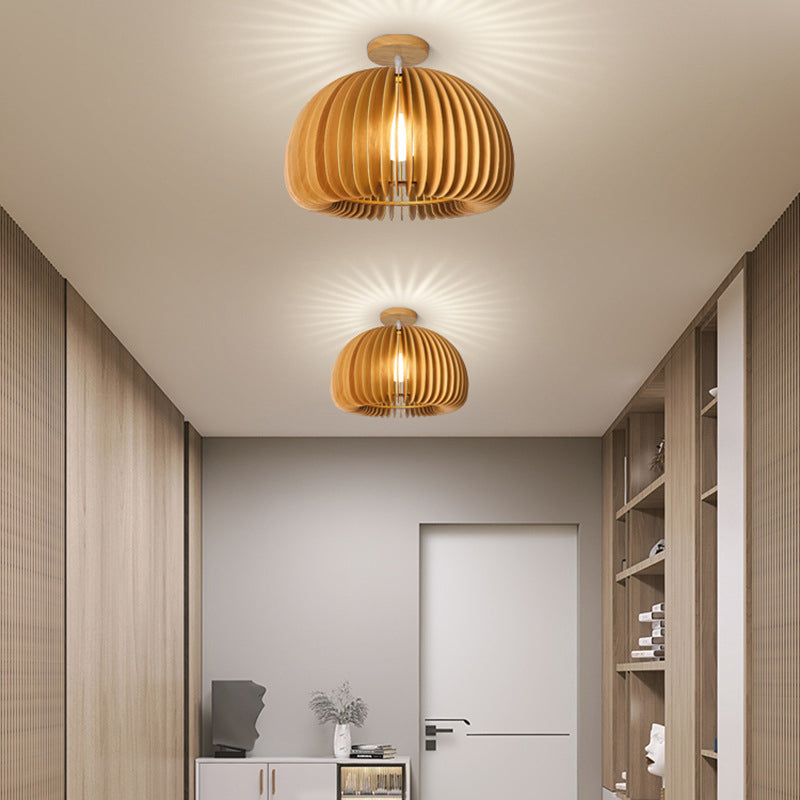 1-Light Ceiling Light Modern Ceiling Mount Light with Wood Shade for Aisle