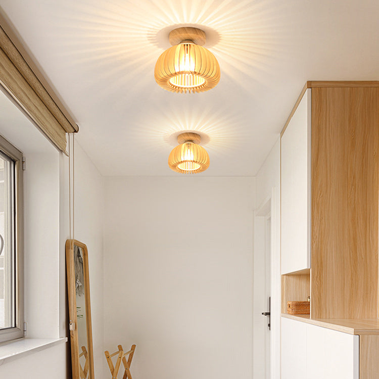 1-Light Ceiling Light Modern Ceiling Mount Light with Wood Shade for Aisle