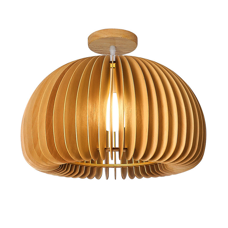 1-Light Ceiling Light Modern Ceiling Mount Light with Wood Shade for Aisle
