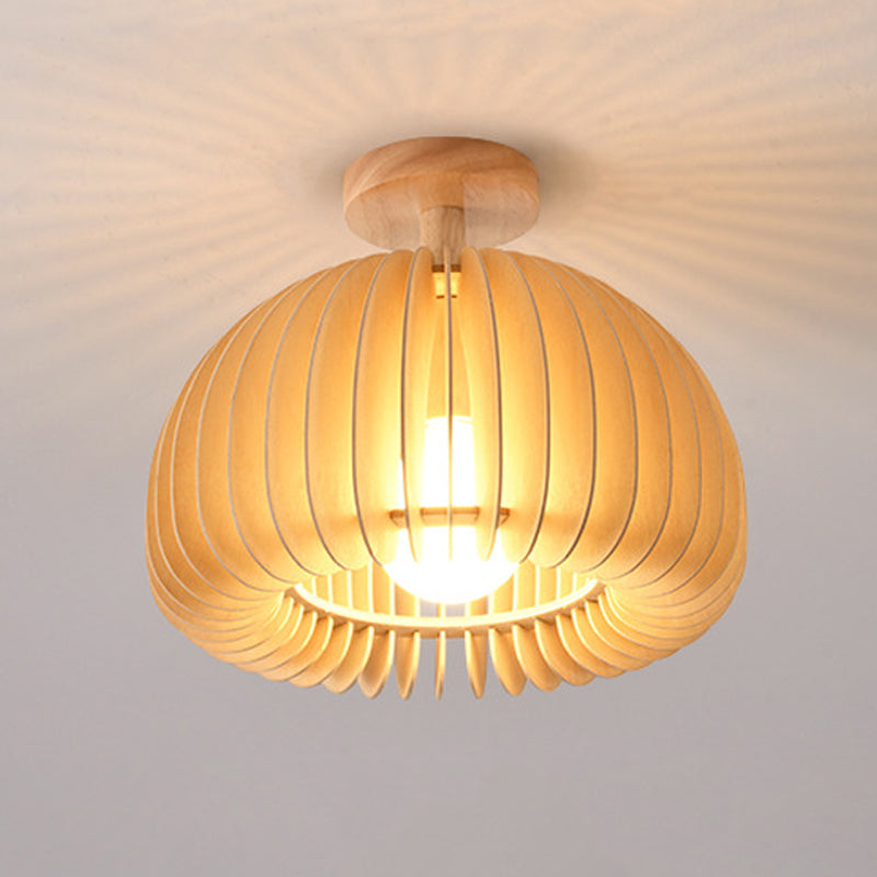 1-Light Ceiling Light Modern Ceiling Mount Light with Wood Shade for Aisle