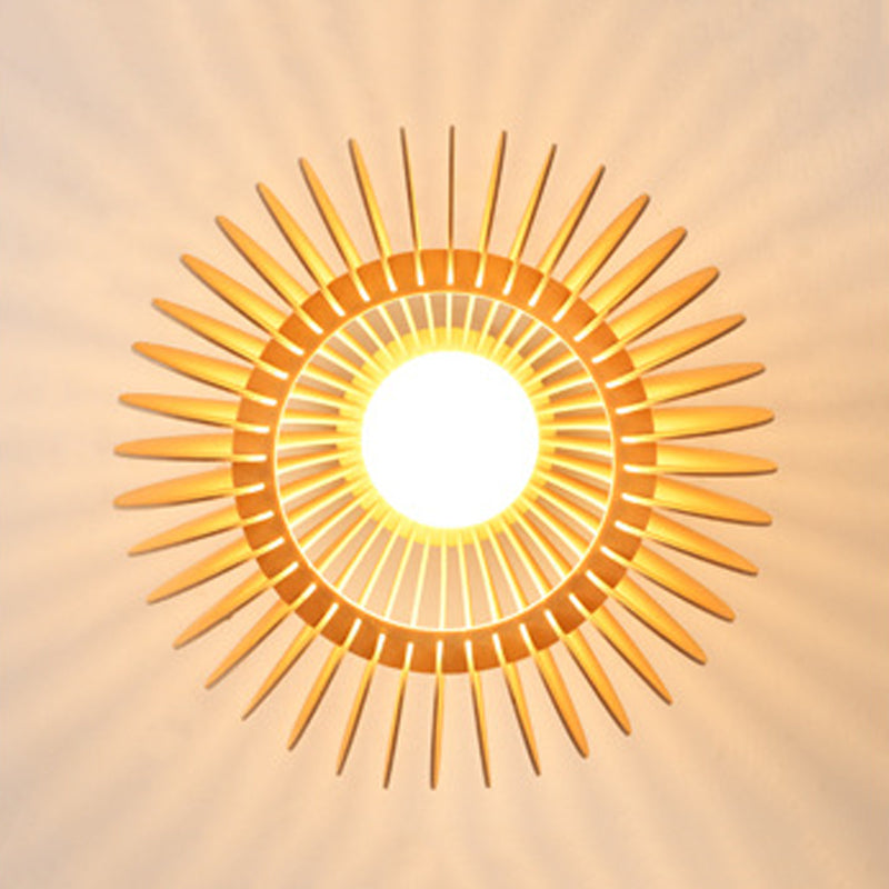 1-Light Ceiling Light Modern Ceiling Mount Light with Wood Shade for Aisle