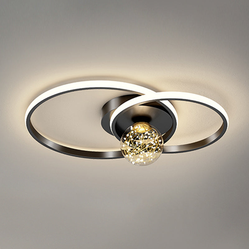 Modern Metal Flush Mount Circular Shape Ceiling Light with Glass Shade for Living Room