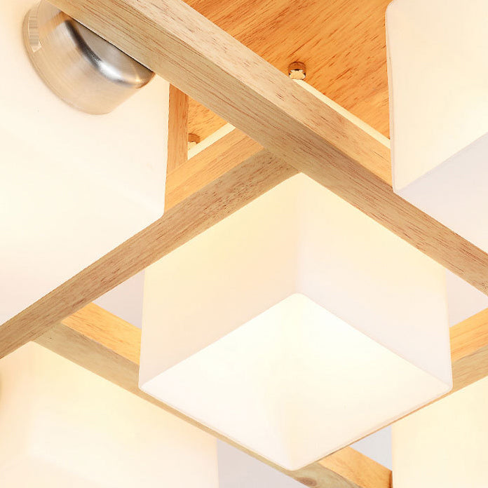 Wood Geometric Flush Mount Lights Contemporary Style Multi Lights Flush Ceiling Light