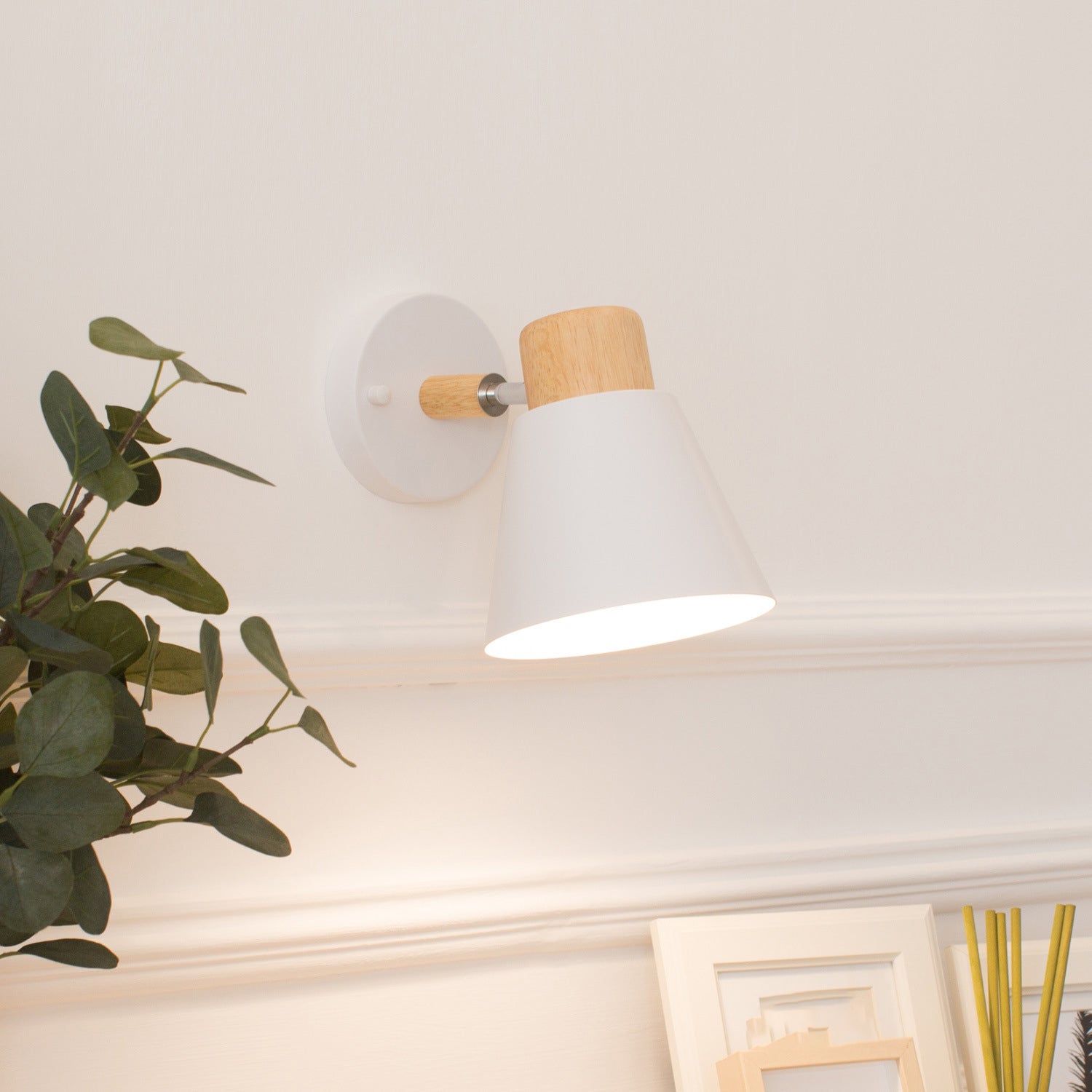 Metal Shaded Wall Light Modernism Wood Lighting for Living Room Foyer