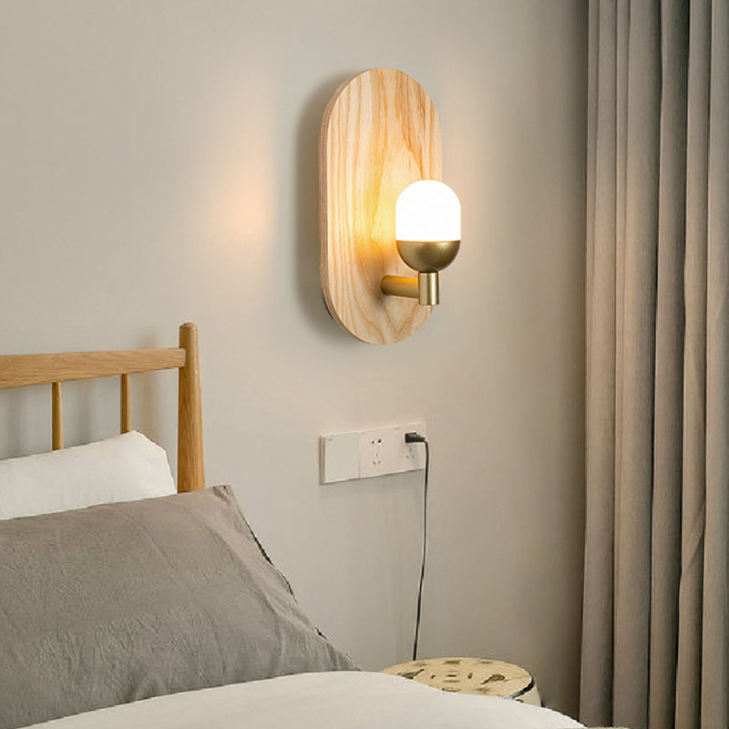 Golden Metal Wall Light Modernism Wood Lighting for Home Room