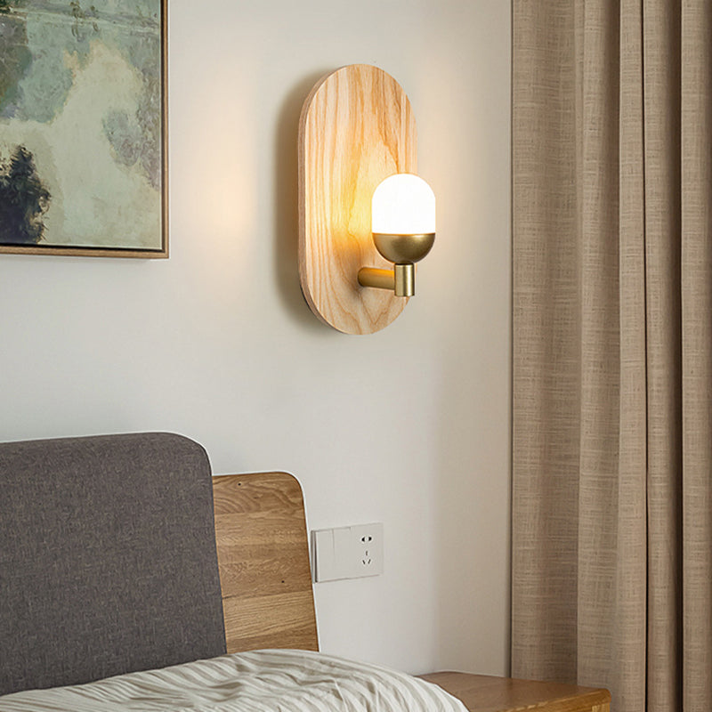 Golden Metal Wall Light Modernism Wood Lighting for Home Room