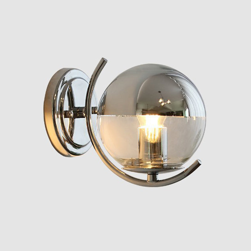 Glass Ball Shape Sconce Light Modern-Style 1 Light Wall Light Fixtures in Chrome