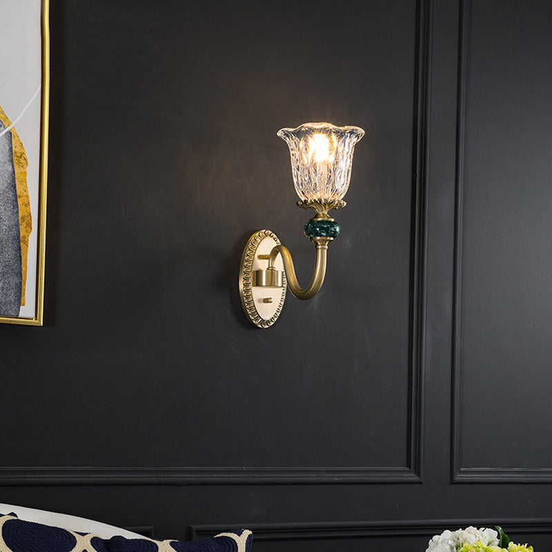 Glass Bell Shape Sconce Light Modern-Style 1/2 Light Wall Light Fixtures in Brass