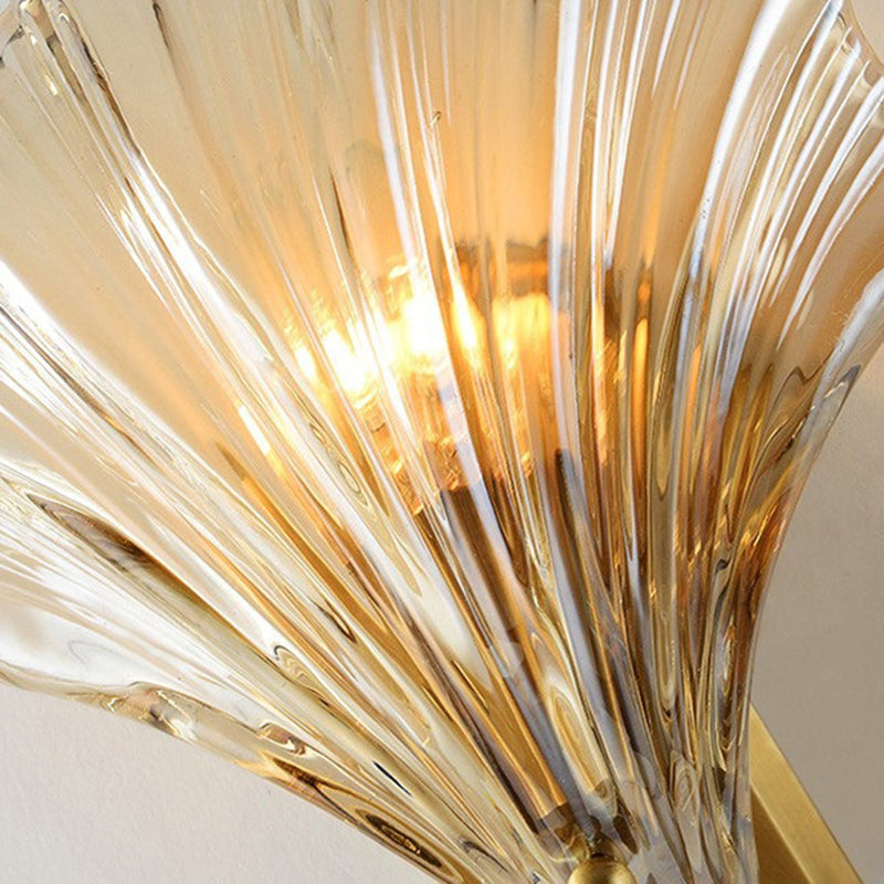 Glass Shell Shape Sconce Light Modern-Style 1 Light Wall Light Fixtures in Gold