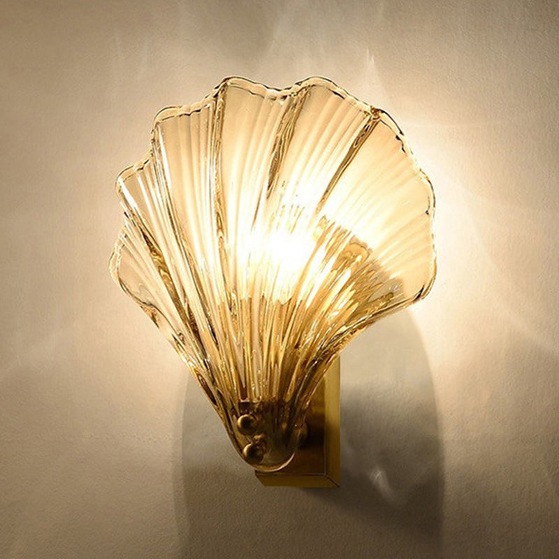 Glass Shell Shape Sconce Light Modern-Style 1 Light Wall Light Fixtures in Gold