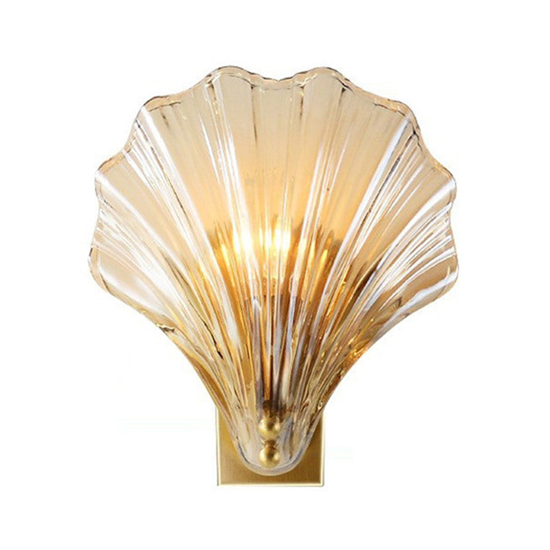 Glass Shell Shape Sconce Light Modern-Style 1 Light Wall Light Fixtures in Gold