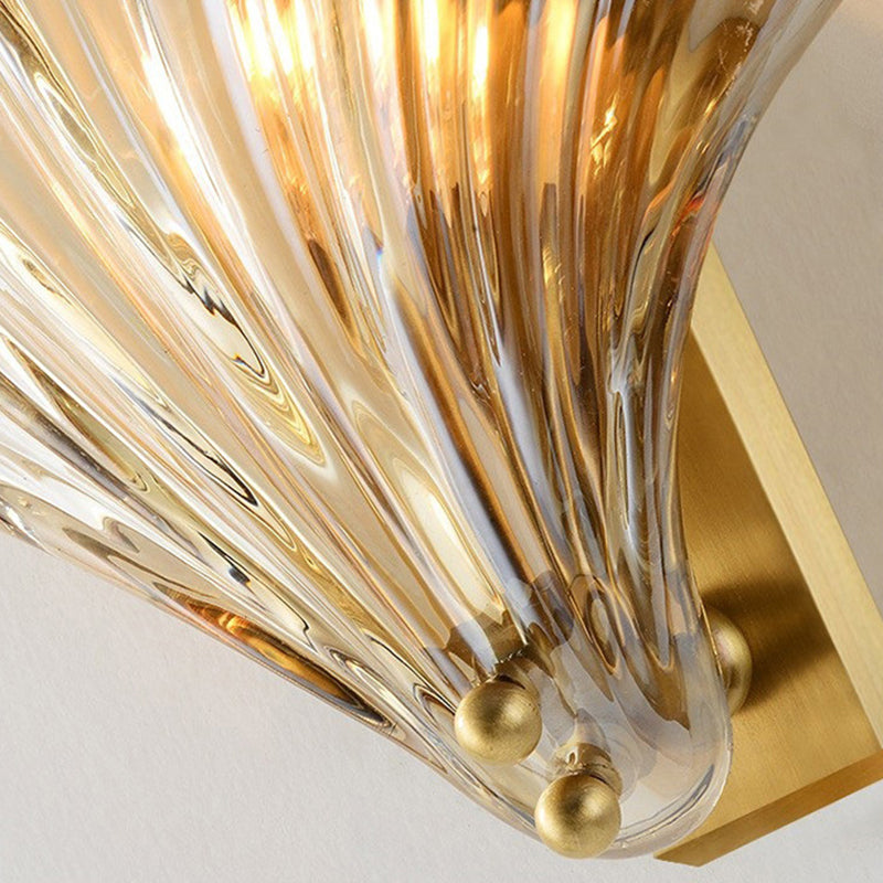 Glass Shell Shape Sconce Light Modern-Style 1 Light Wall Light Fixtures in Gold