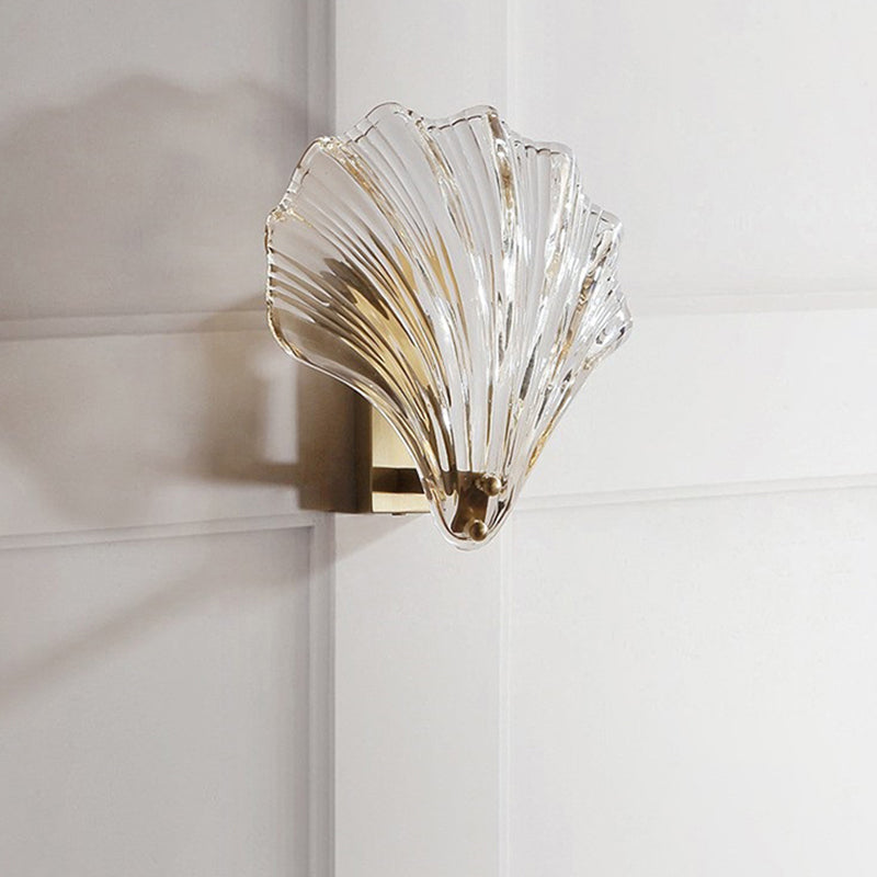 Glass Shell Shape Sconce Light Modern-Style 1 Light Wall Light Fixtures in Gold