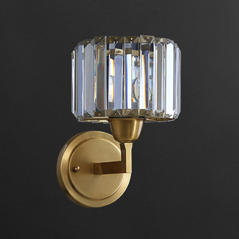 Crystal Cylinder Shape Sconce Light Modern-Style 1 Light Wall Light Fixtures in Gold