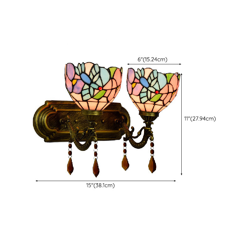 2-Lights Wall Light Fixture Tiffany Wall Mounted Lighting for Washroom