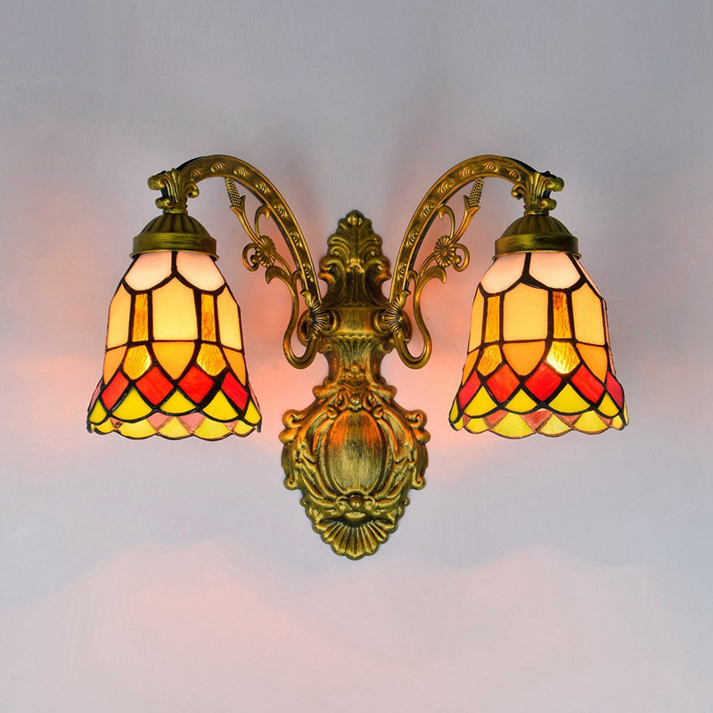 Tiffany Tapered Shape Wall Mount Light Fixture Glass 2 Lights Sconce Lamp