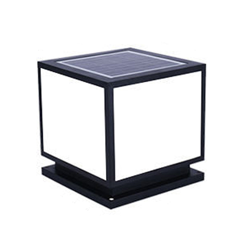 Metal Square Shape Pillar Lamp Modern Style 1 Light Solar Outdoor Light in Black