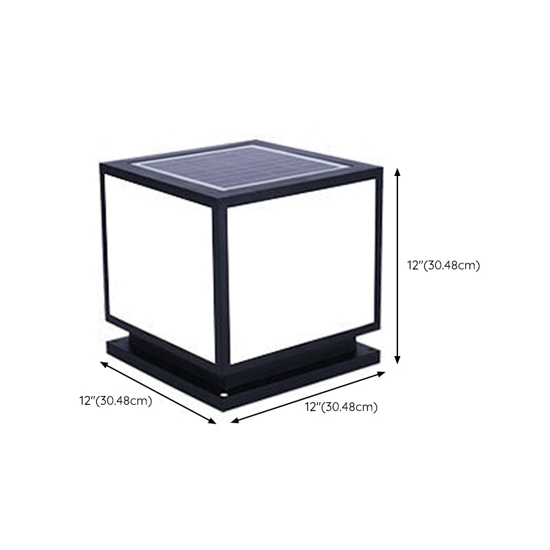 Metal Square Shape Pillar Lamp Modern Style 1 Light Solar Outdoor Light in Black