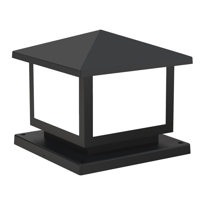 Rectangle Shape Metal Pillar Lamp Modern Style 1-Light Waterproof Outdoor Light