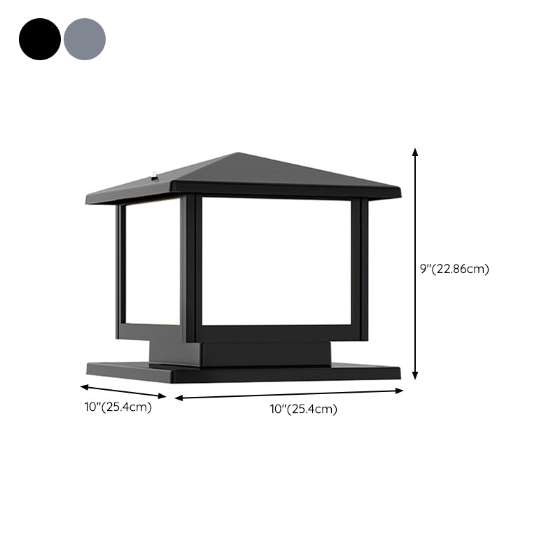 Rectangle Shape Metal Pillar Lamp Modern Style 1-Light Waterproof Outdoor Light