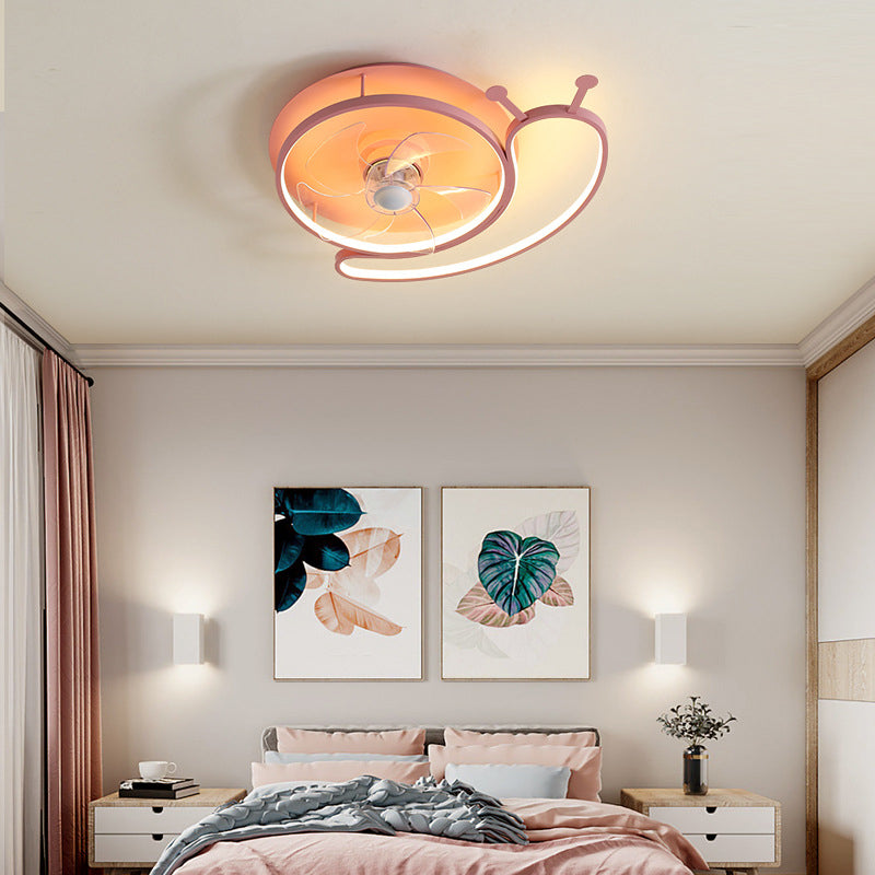5-Blade Children Fan with Light LED Metallic Pink Ceiling Fan for Foyer